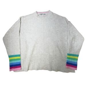 Alashan Multicolor Accent Long‎ Sleeve 100% Cashmere Crew Neck Gray Sweater L